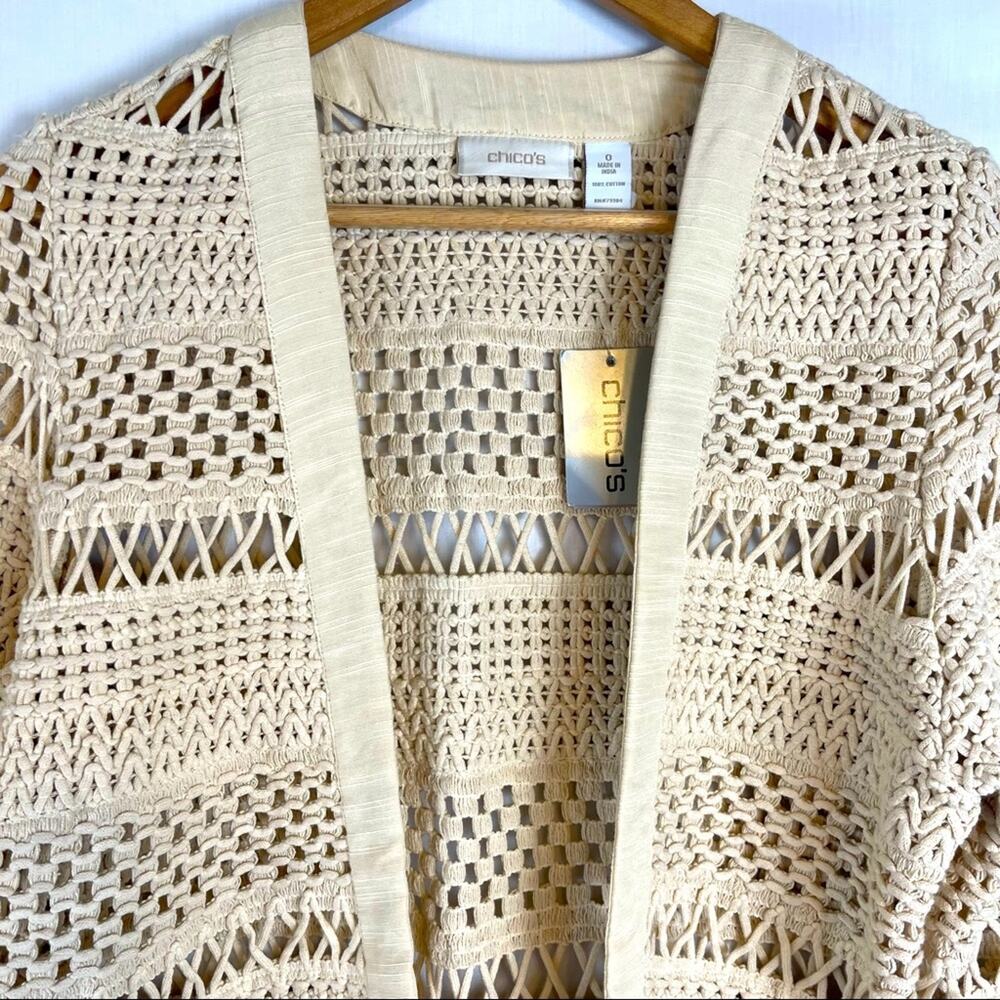 Chico’s Macrame Misty Solid Beige Jacket Sweater … - image 3